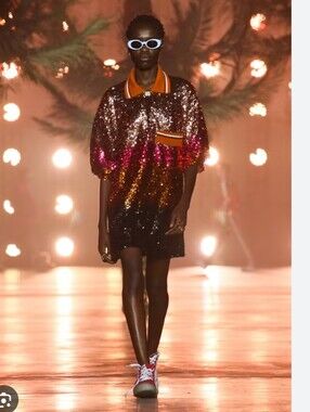 Palm Angels Sequin Ombre Polo Dress — Pink, Orange & Black Size 46